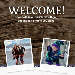 Twinkle Toes welcome banner with family photos and handmade clothing message